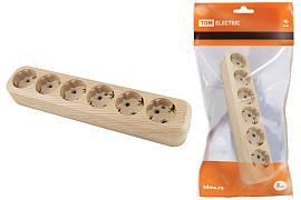 Колодка розеточная 6 гнезд 2П+3 16А 250В «Эко» (сосна) SQ1806-0057 TDM от поставщика КабельСпецСтрой