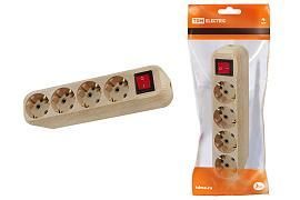 Колодка розеточная 4 гнезда 2П+3 с выключателем16А 250В «Эко» (сосна) SQ1806-0052 TDM от поставщика КабельСпецСтрой