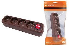 Колодка розеточная 4 гнезда 2П+3 с выключателем16А 250В «Эко» (бук) SQ1806-0066 TDM от поставщика КабельСпецСтрой