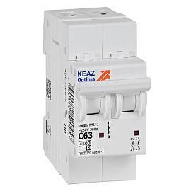 Выключатель автоматический 63А 2П двухполюсный характеристика C 4,5kA OptiDin BM63-2C63-4,5-УХЛ3 326809 КЭАЗ от поставщика КабельСпецСтрой