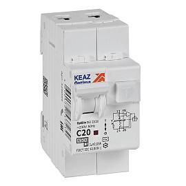 Выключатель автоматический дифференциального тока АВДТ 20А 2П двухполюсный характеристика C 30мА 4,5kA с защитой от сверхтоков OptiDin D63-22C20-AC-У3 328099 КЭАЗ от поставщика КабельСпецСтрой