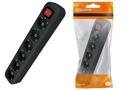 Колодка розеточная 6 гнезд 2П+З с выключателем16А 250В черная SQ1806-0140 TDM от поставщика КабельСпецСтрой