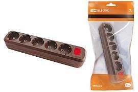 Колодка розеточная 5 гнезд 2П+3 с выключателем16А 250В «Эко» (бук) SQ1806-0069 TDM от поставщика КабельСпецСтрой