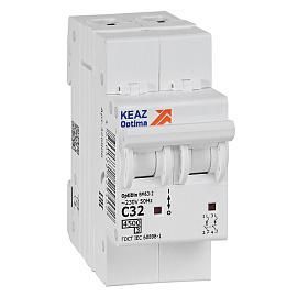 Выключатель автоматический 32А 2П двухполюсный характеристика C 4,5kA OptiDin BM63-2C32-4,5-УХЛ3 326806 КЭАЗ от поставщика КабельСпецСтрой