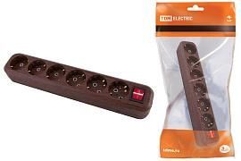 Колодка розеточная 6 гнезд 2П+3 с выключателем16А 250В «Эко» (бук) SQ1806-0072 TDM от поставщика КабельСпецСтрой