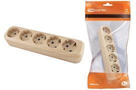 Колодка розеточная 5 гнезд 2П+3 16А 250В «Эко» (сосна) SQ1806-0054 TDM от поставщика КабельСпецСтрой