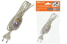 Шнур с плоской вилкой и светорегулятором ШУ05С4 (200Вт, RL) ШВВП 2х0,75мм2 2м. прозрачный TDM от поставщика КабельСпецСтрой